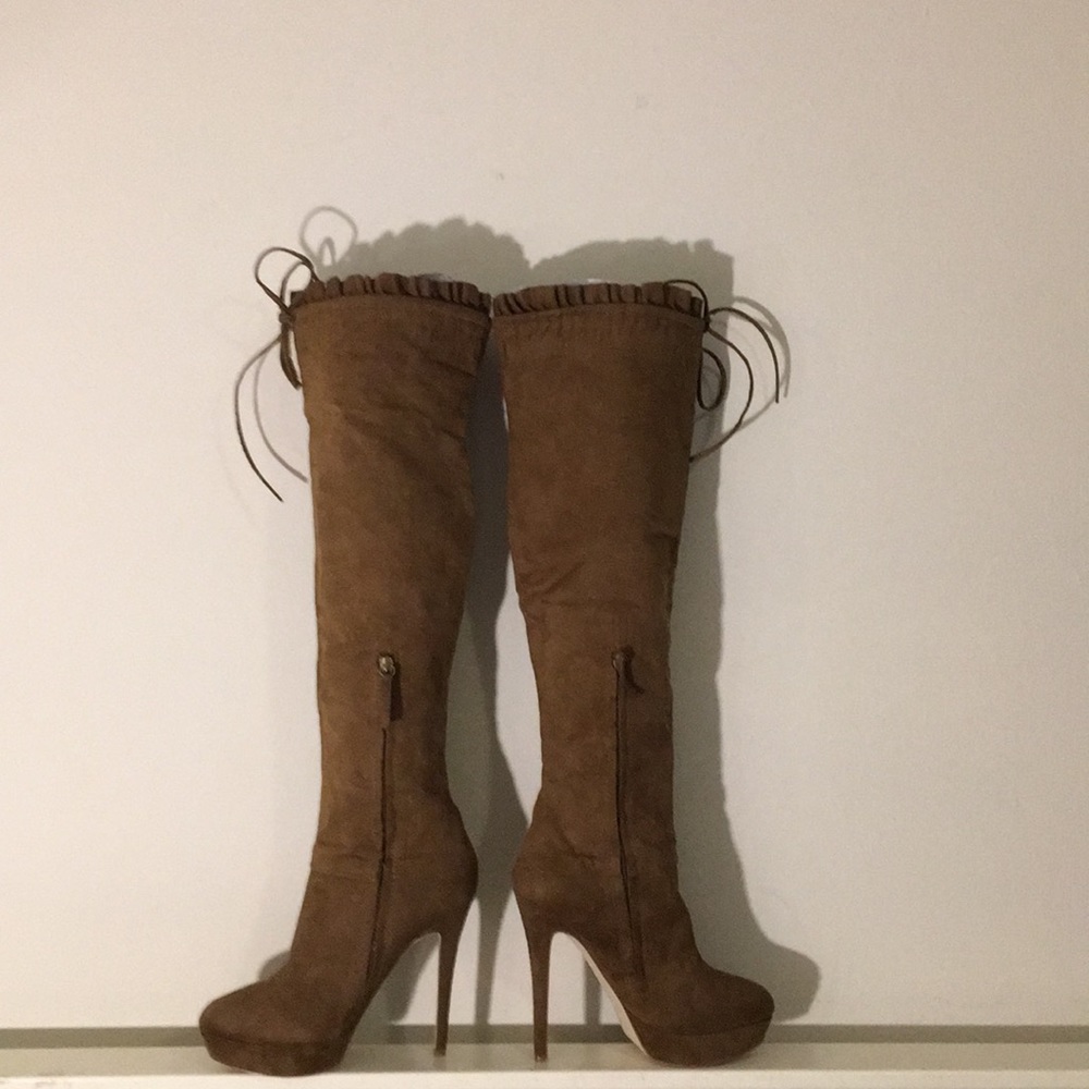 Tan Platform Stiletto Knee Boots